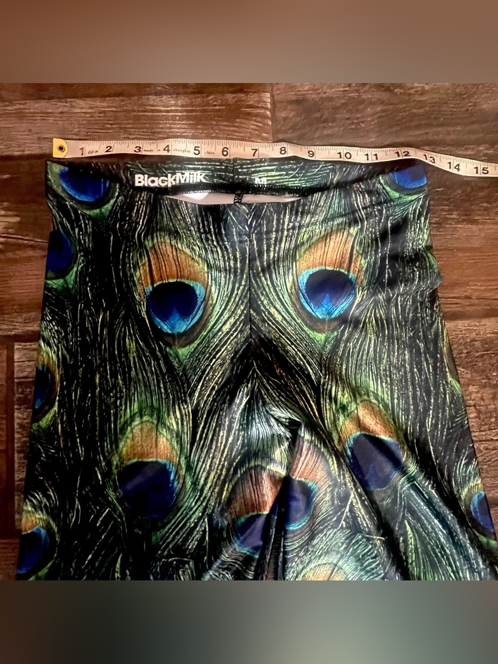 BlackMilk peacock feather print leggings M & rhinestone tank top M - Picture 5 of 11